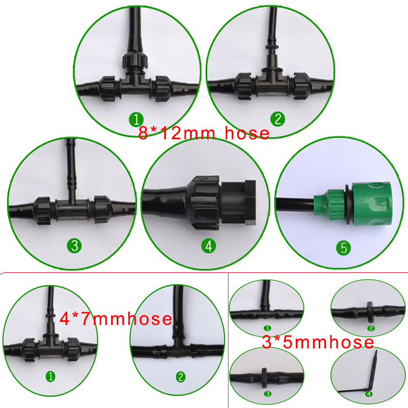 System för bevattning av solenergi, atruo 4*7mm, PVC-slang Micro Spinkler Tubing Assemblies
