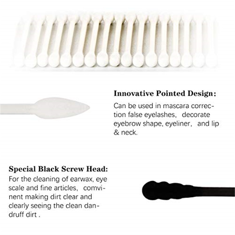 Cotton Swabs, 300Pcs Cotton Buds Double Head 100% Cotton White and Black Natural Paper Sticks Multipendial Makeup & Cleaning Sterile Sticks