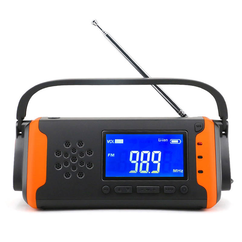 LCD Digital Emergency Weather Radio, Solar Hand Crank AM / FM NOAA-radio med LED-ficklampa, AUX-in musikspelare, 4000 mAh Power Bank för mobiltelefonladdare och SOS Alarm