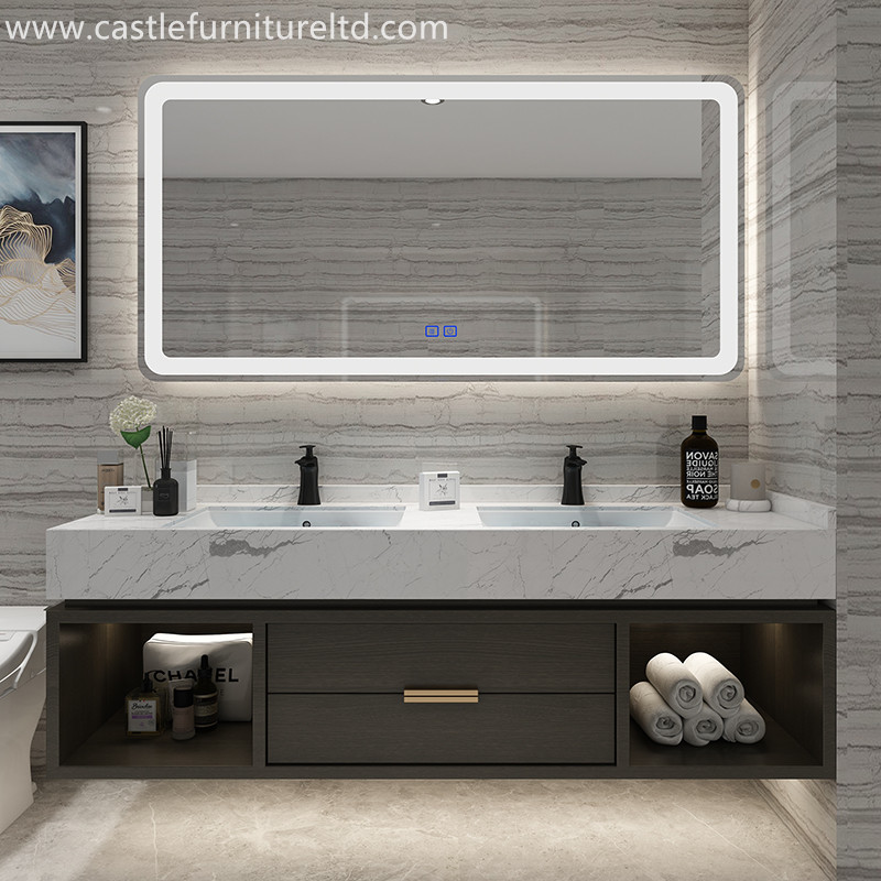 Kombination av ek badrumsskåp Nordisk enkel massivt trä skåp badrum intelligent spegel badrum tvätt gurgel scen marmor tvättställ