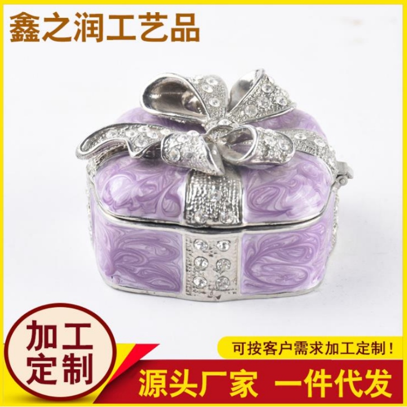 Factory direct sale Metal Fashion Jewelry Box European bow pärlor skattkista gåva smyckeskrin