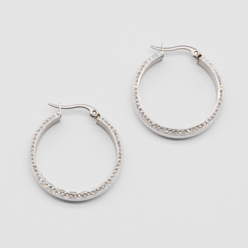 Rostfritt stål runt klibbig sten earring rfber0020