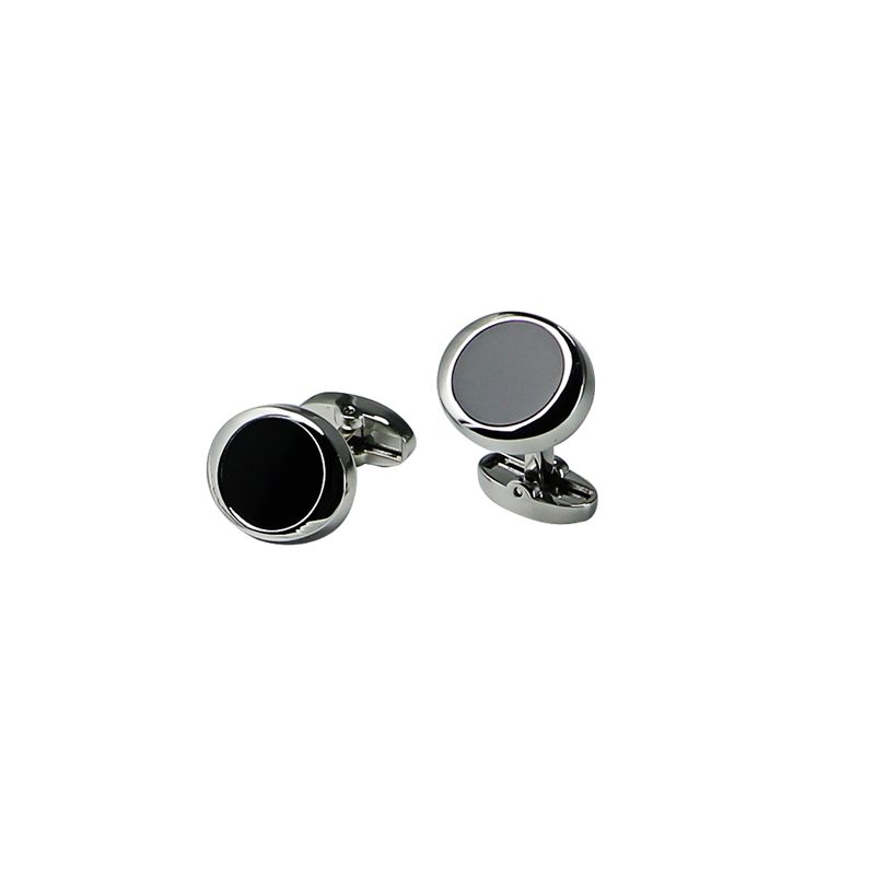 Svart Acylric Oval Silvertone Cuff Links