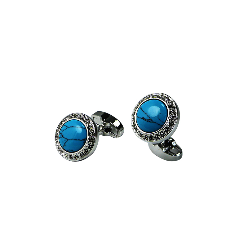 Turquoise & Crystal Domed Classic Suit Cuff Links