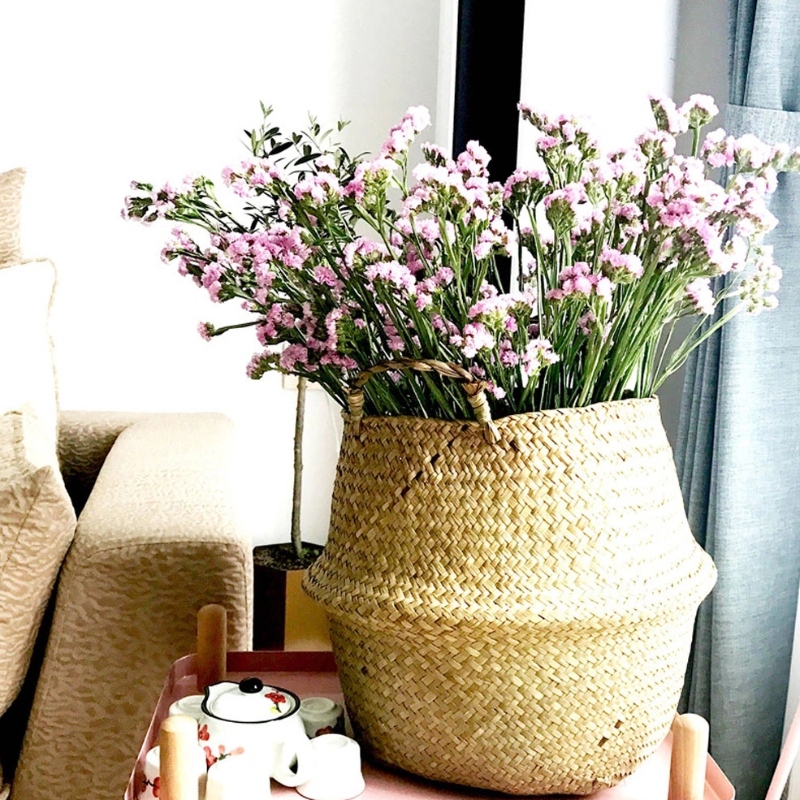 Vävd Seagrass Belly Basket för förvaring av blomkrukstrumpbyxor