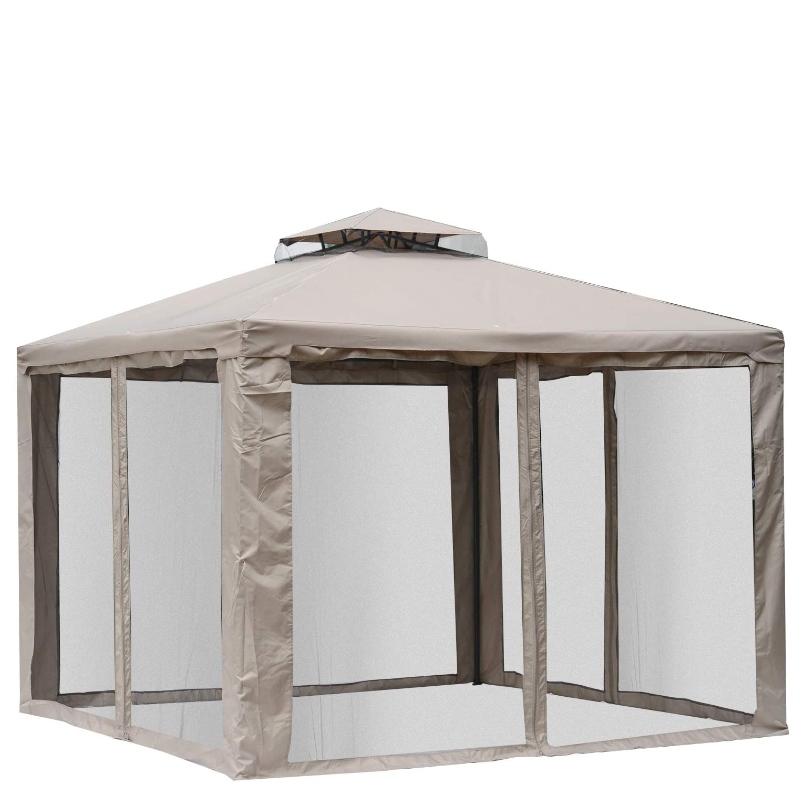 10-82171; x 10 8217; Patio Gazebo Pavilion Canopi Tent, 2-Tier Soft Top med Netting Mesh Sidewalls, Taupe