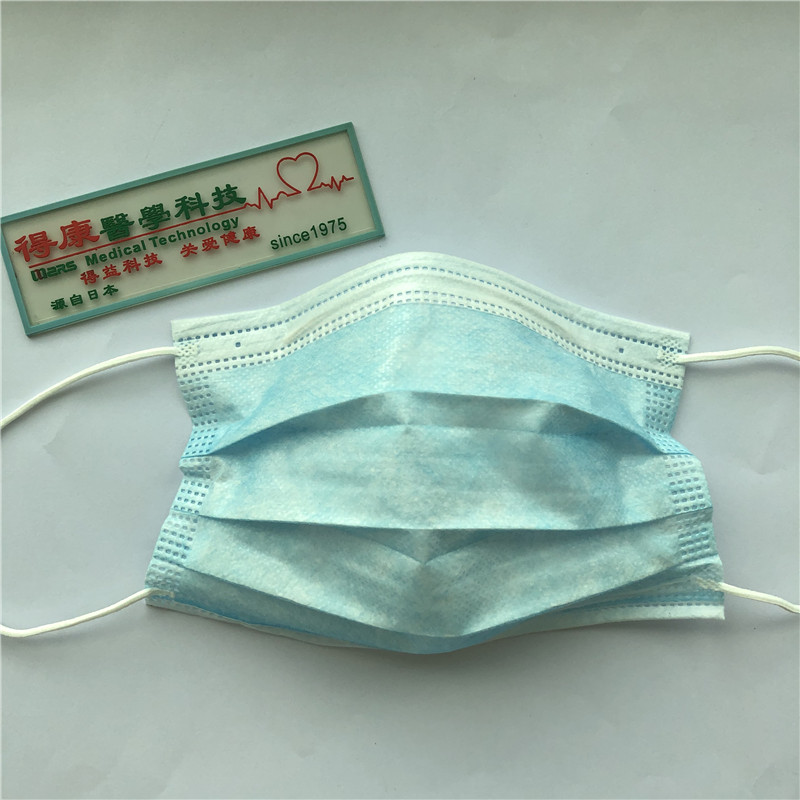 Hög kvalitet 3 skikt earoop blå ansiktsmask för engångsbruk Antibakteriell och dammbeständig