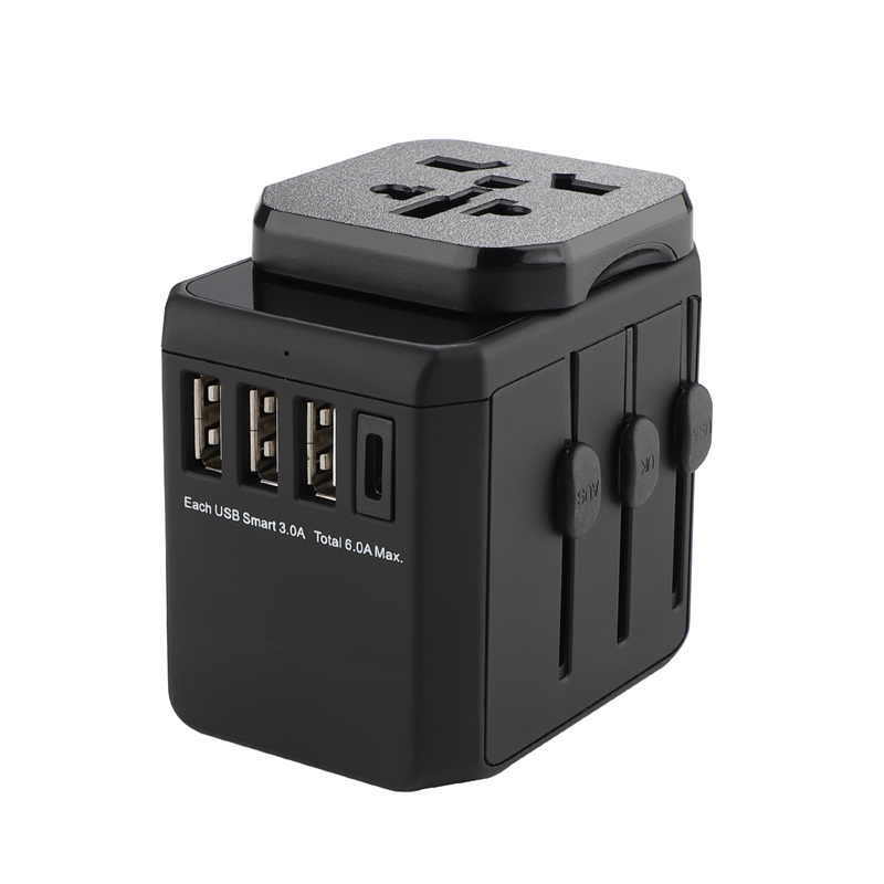 Grouding över hela världen ansluter universal 3 USB + Type C-port standard jordad multifunktionell reseadapter