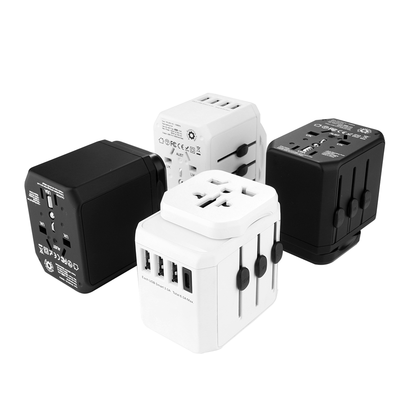 Grouding över hela världen ansluter universal 3 USB + Type C-port standard jordad multifunktionell reseadapter