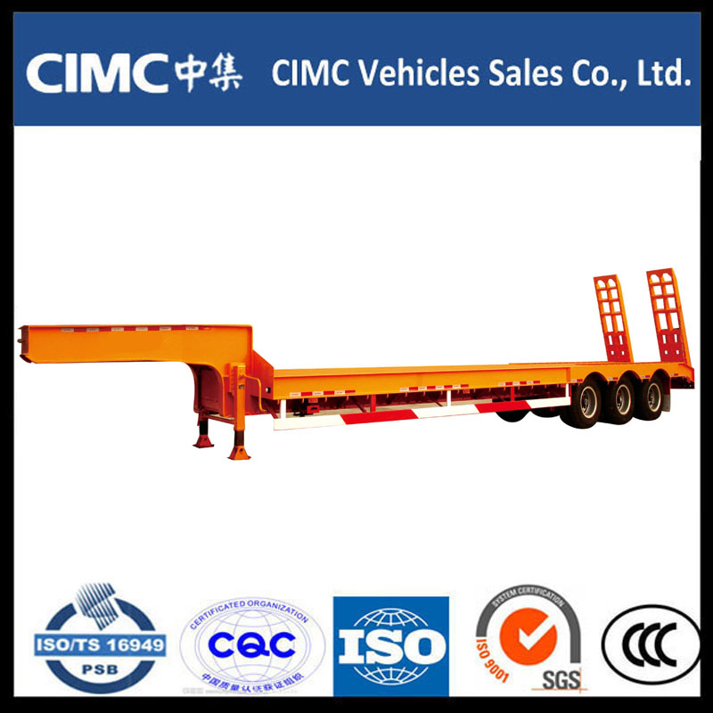 Cimc 3 Axle 70ton Låg säng Semi Trailer med hydraulisk ramp