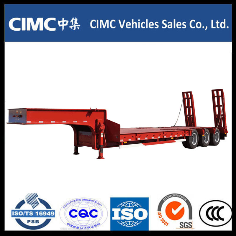 Cimc 3 Axle 70ton Låg säng Semi Trailer med hydraulisk ramp