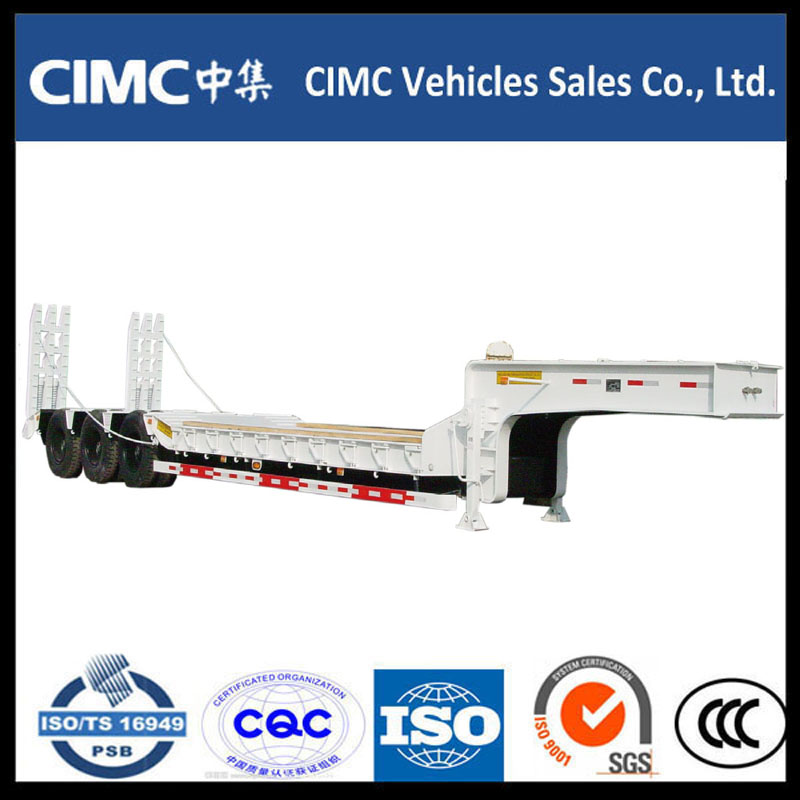 Cimc 3 Axle 70ton Låg säng Semi Trailer med hydraulisk ramp