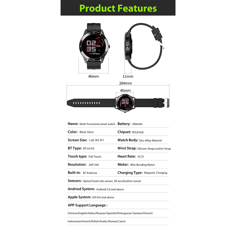 Muliti-funktionell smart watch S11 Zink-Alloy Material