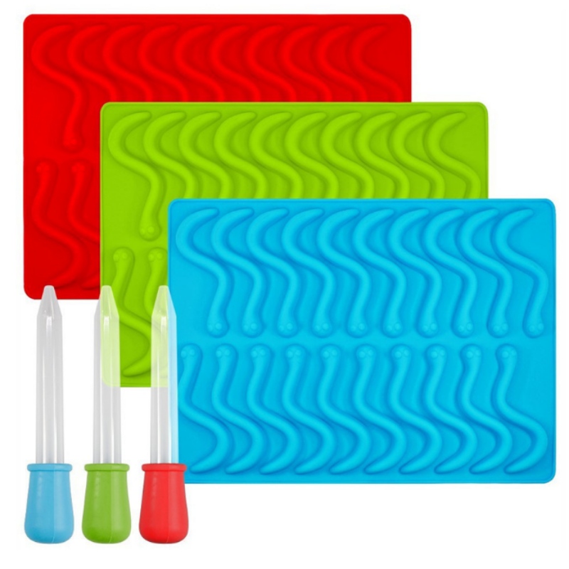 Silikonimsmak av larvformad larvformad fisk, chokladinsektsmodell, liten ormistlatte