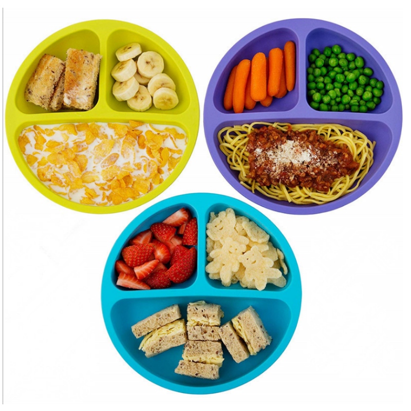 Silikonintegrerad rund leende ansiktsplatta silikonbarnskål och tallrik