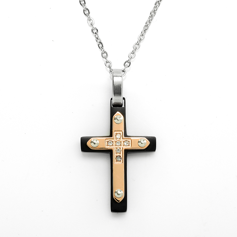 Grossist Stainless Steel Two-Tone Cross Pendant Italien Necklece