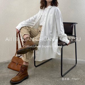 Lös montering Minimalist Stylish Casual Solid färg Tryckt bomull och linne överdimensionerat skräddarsytt 15617 Skjorta Klänningar