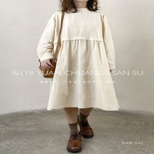 Lös montering Minimalist Stylish Casual Solid color Tryckt bomull och linne överdimensionerat skräddarsytt 15587 Skjorta Klänningar