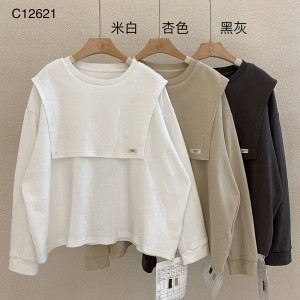 Lös inredning Minimalist Round Collar- stil Stinkad ärmstil Casual Solid Bomull och linne överdimensionerade 12621 Sweatshirts