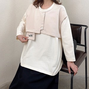 Lös inredning Minimalist Round Collar-stil Stitchad ärmstil Casual Solid Bomull och linne överdimensionerad 12729 False FRANS160; tvåbitarna Sweatshirts