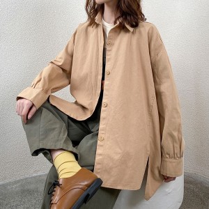 Lös montering Minimalist Stylish Casual Solid färg Stripped Kontrollerad överdimensionerad 17757 Lös Skjorta