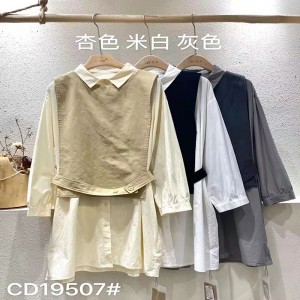 Lös montering Minimalist Stylish Casual Solid färg Stripped Kontrollerad överdimensionerad modell 19507 Lång lös skjorta