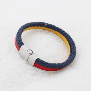 Mode läder smycken Äkta läderarmband Muti-Layer flätat läderarmband rostfritt stål