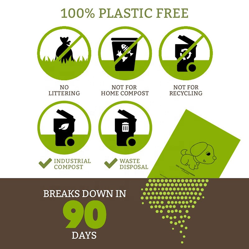 Plastfria hela komposterbara engångspåsar Biologiskt nedbrytbara majsstärkelse Hundpåsavfallspåsar Miljövänliga hundpåsar
