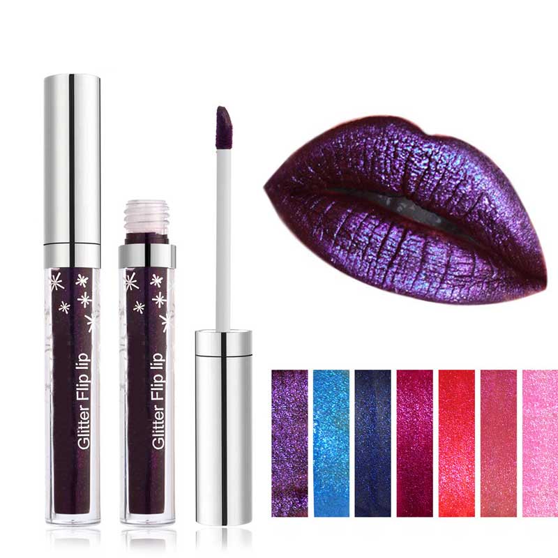 Glitter flytande läppstift diamant vattentät metallisk lipgloss