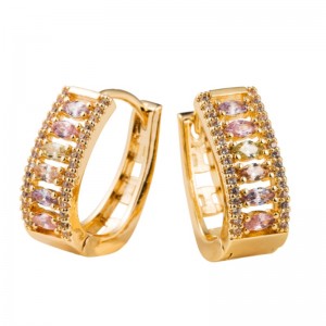 Dongdaemun örhängen, kvinnliga populära temperament örhängen, koppar inlagda zirkon och elektropläterade guld franska örhängen