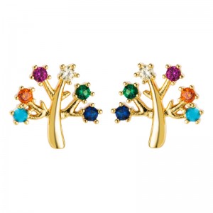 Europeisk och amerikansk kopparpläterad riktig guldmikro-inlaid färg zircon öronpinnar, personliga örhängen tillbehör, moderna temperament blomma kvinna örhängen