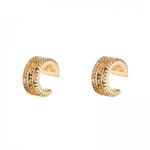 Insnya europeiska och amerikanska män och kvinnors öra benklämma kopparmicro-inlaid färg zirkonium enkelt öronklämma utan piercing hip-hop örhängen