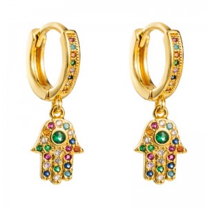 Koppar micro-inlaid färgade ädelsten örhängen kvinnlig europeisk och amerikansk stil trend personlighet palm örhängen kall vindnetto röda öron smycken