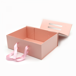 Custom Logo Tryckt Folding Paper Flat Pack Kosmetisk presentförpackning Rosa magnetiska lådor med handtag