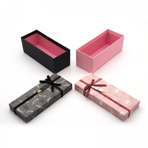 Custom Pink Black Rigid Paper Packaging Axel Box med Bowknot Ribbon Brudtärna Presentförpackning och Väskor