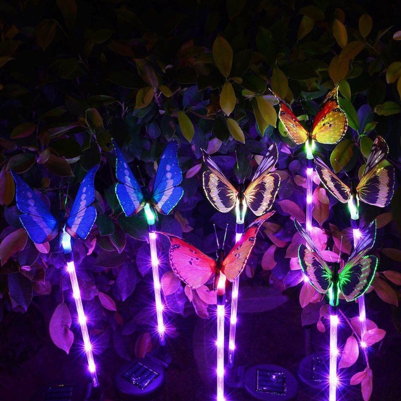 Multi-Color Changing LED Garden Solar Lights Fiber Optic Butterfly Dekorativa Lights Garden Solar Stake Lights