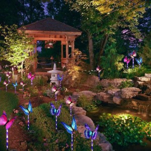 Multi-Color Changing LED Garden Solar Lights Fiber Optic Butterfly Dekorativa Lights Garden Solar Stake Lights