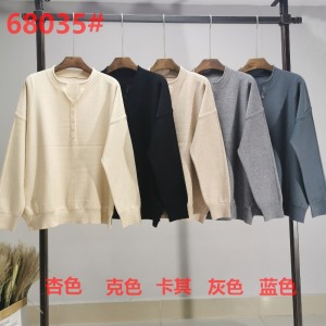 Fashionabla trend casual joker foundation knit liten u krage singel topp 68035#