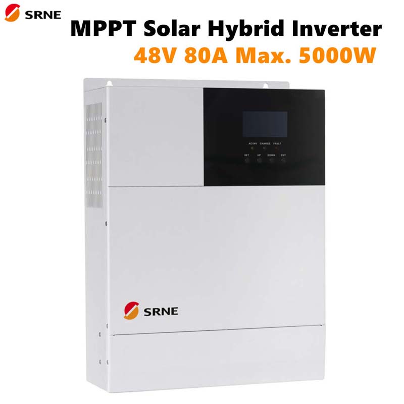 Srne mppt max 5000w sol hybrid laddningsomriktare 80a ren sinusvåg inverter 48v 220V PV CHARGE 145V 50Hz 60Hz Auto LCD-skärm