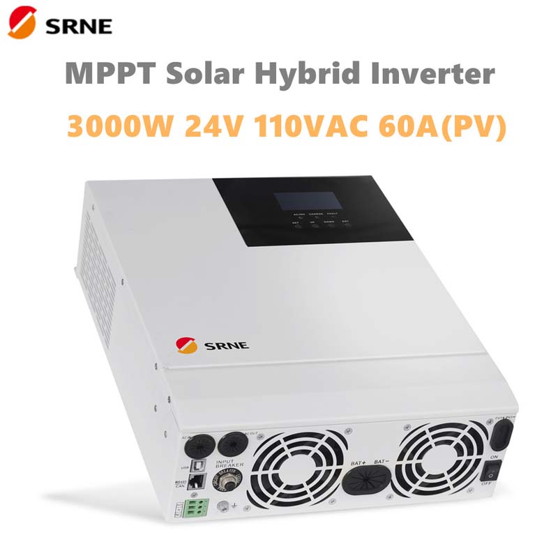 Srne 3000w all-in-one mppt hybrid solomriktare 24V 110VAC ren sinusvåg max 100V 60A 50Hz 60Hz off-galler laddningsomriktare