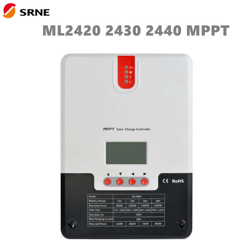 SRNE MPPT Solar Charge Controller 20a 30a 40a 12v24v LCD MAX100V SOALR PANEL Regulator för off-galler bly syra gel li-ion batteri