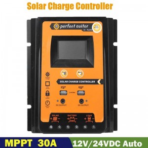 PWM 30A 12V 24VDC Solar Charge Battery Regulator Controller Solpanel med dubbla USB-utgång LCD-skärm
