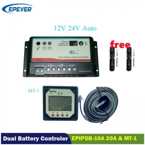 EPEVER Dual Battery Solar Charge Controller 10A20A Duo-Battery Regulator med fjärr LCD-mätare MT-1 EPSOLAR EPIPDB-COM