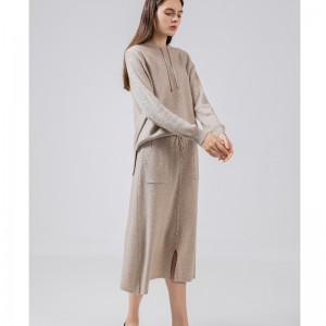 Casual ullsticka tvådelad hoodie set 69027#