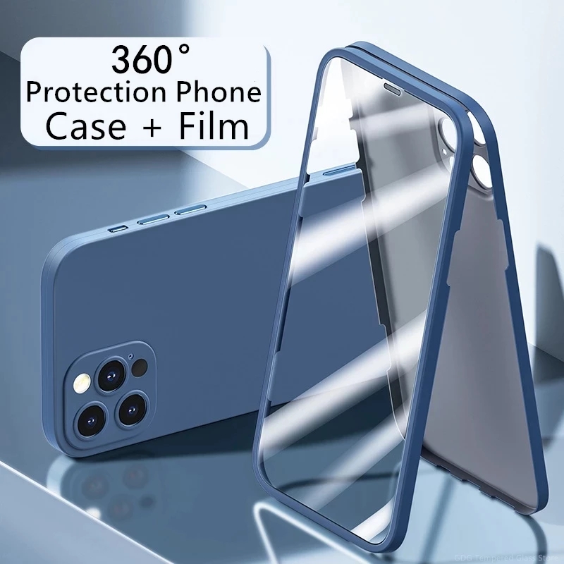 Nyaste 360 ​​Fullständig telefonväska med skärmskydd Integrerad skärmdäck Glasfilm för iPhone 12 Pro Max