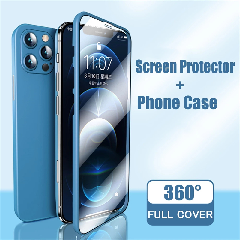 Nyaste 360 ​​Fullständig telefonväska med skärmskydd Integrerad skärmdäck Glasfilm för iPhone 12 Pro Max