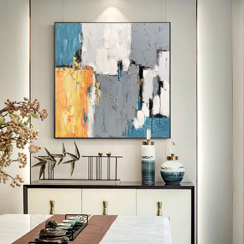 Ny design Helt handmålad guldfolie väggkonst Abstrakt duk oljemålning på kanfas stretch
