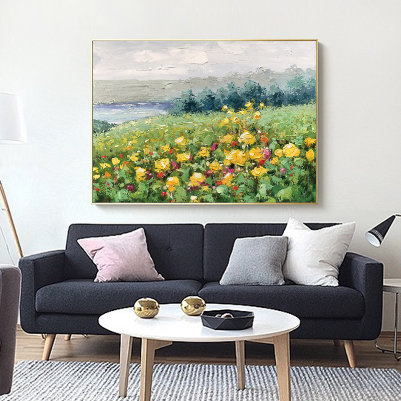 Moderna blommor vägg dekoration målning abstrakt handgjordnaturlig pastoral landskap oljemålning