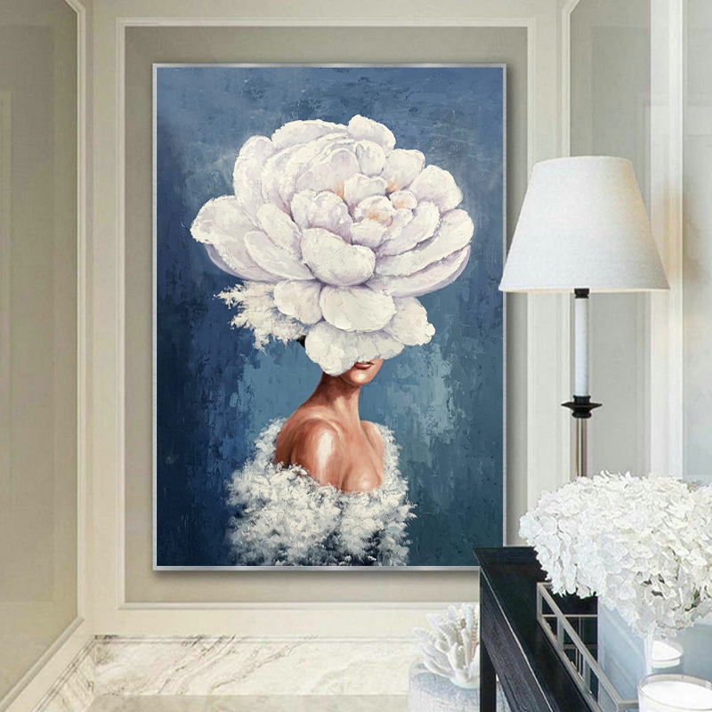 Heminredning Handmålade Modern Abstrakt Väggkonst Blommor Figur Kanvas Oljemålning för vardagsrum