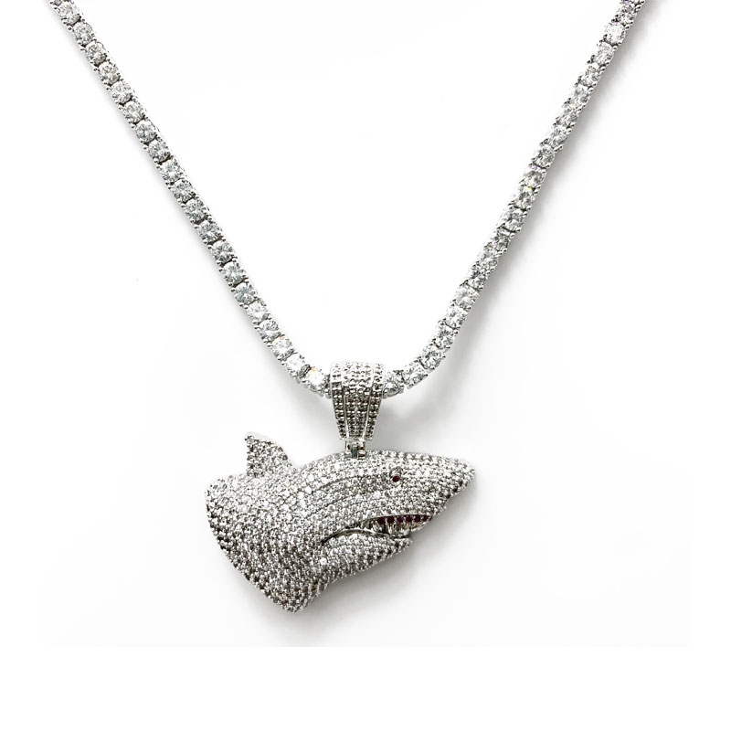 Hot Selling Fashion Luxury Smycken Diamond Shark Hip Hop Halsband